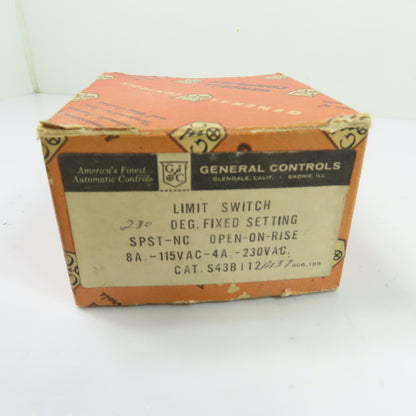 General Controls S43B112A137 230°F Fixed Setting SPST-NC Limit Switch 115/230VAC