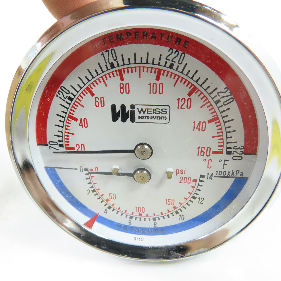 Weiss Instruments HTP30RSX Temperature/Pressure Gauge 70-320°F 0-200PSI 1/2" NPT