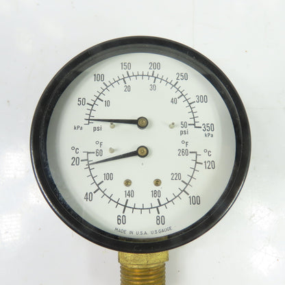 U.S. Gauge 0-50 PSI 60-260°F Combination Pressure & Temperature Gauge