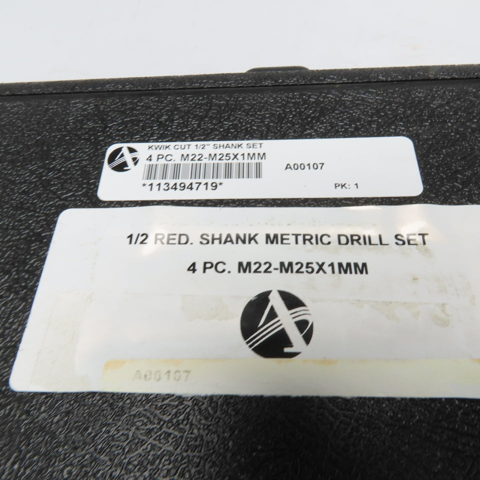 Kwik Cut A00107 4-Piece 1/2" Reduced Shank Metric Drill Bit Set 22-25mm
