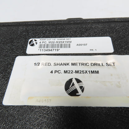 Kwik Cut A00107 4-Piece 1/2" Reduced Shank Metric Drill Bit Set 22-25mm
