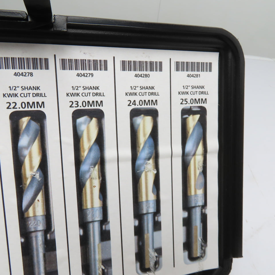 Kwik Cut A00107 4-Piece 1/2" Reduced Shank Metric Drill Bit Set 22-25mm