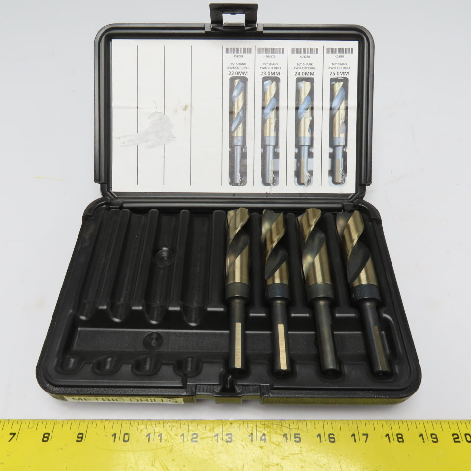 Kwik Cut A00107 4-Piece 1/2" Reduced Shank Metric Drill Bit Set 22-25mm