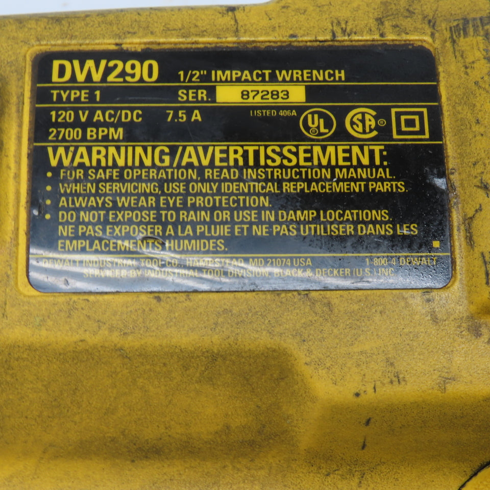 DeWalt DW290 1/2" Impact Wrench 120VAC/DC