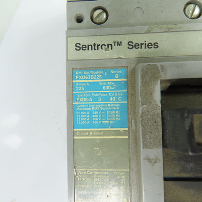 Siemens FXD63B225 225A 3-Pole Molded Case Circuit Breaker 600V