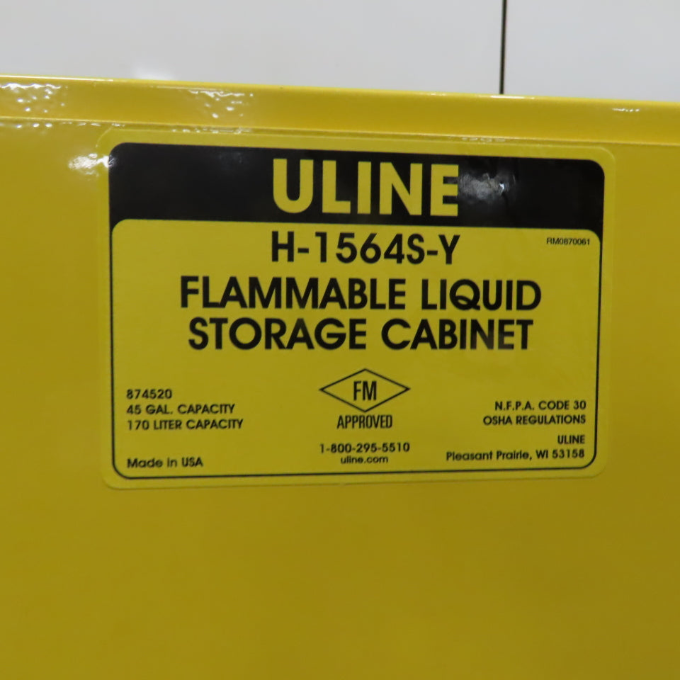 Uline H-1564S-Y 45 Gallon Flammable Liquid Storage Cabinet 43" x 18" x 65" Tall