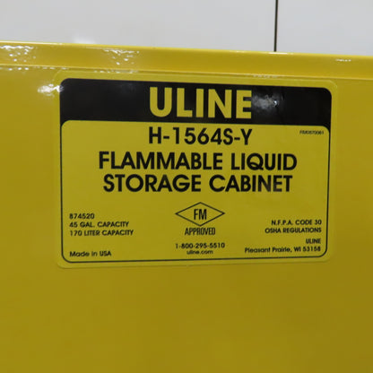 Uline H-1564S-Y 45 Gallon Flammable Liquid Storage Cabinet 43" x 18" x 65" Tall