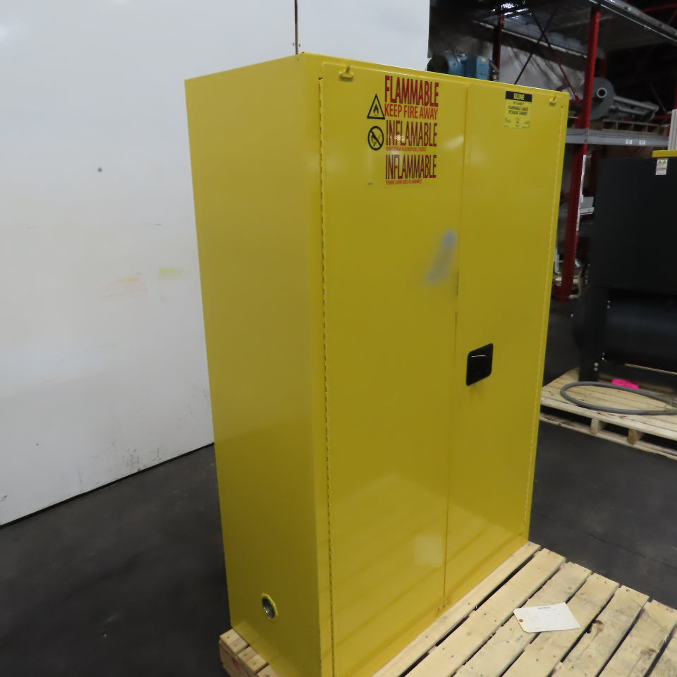 Uline H-1564S-Y 45 Gallon Flammable Liquid Storage Cabinet 43" x 18" x 65" Tall