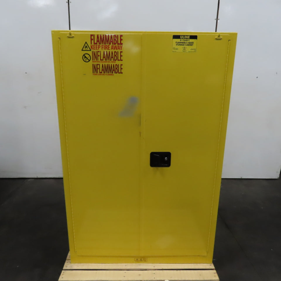 Uline H-1564S-Y 45 Gallon Flammable Liquid Storage Cabinet 43" x 18" x 65" Tall