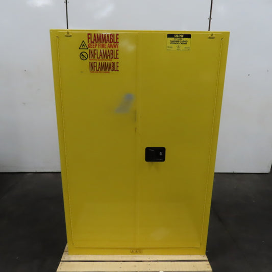 Uline H-1564S-Y 45 Gallon Flammable Liquid Storage Cabinet 43" x 18" x 65" Tall