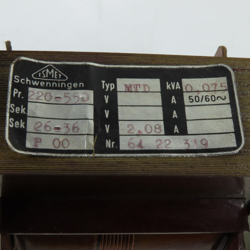 ISMET MTD Control Transformer 220-550V Primary 26-36V Secondary 0.075kVa