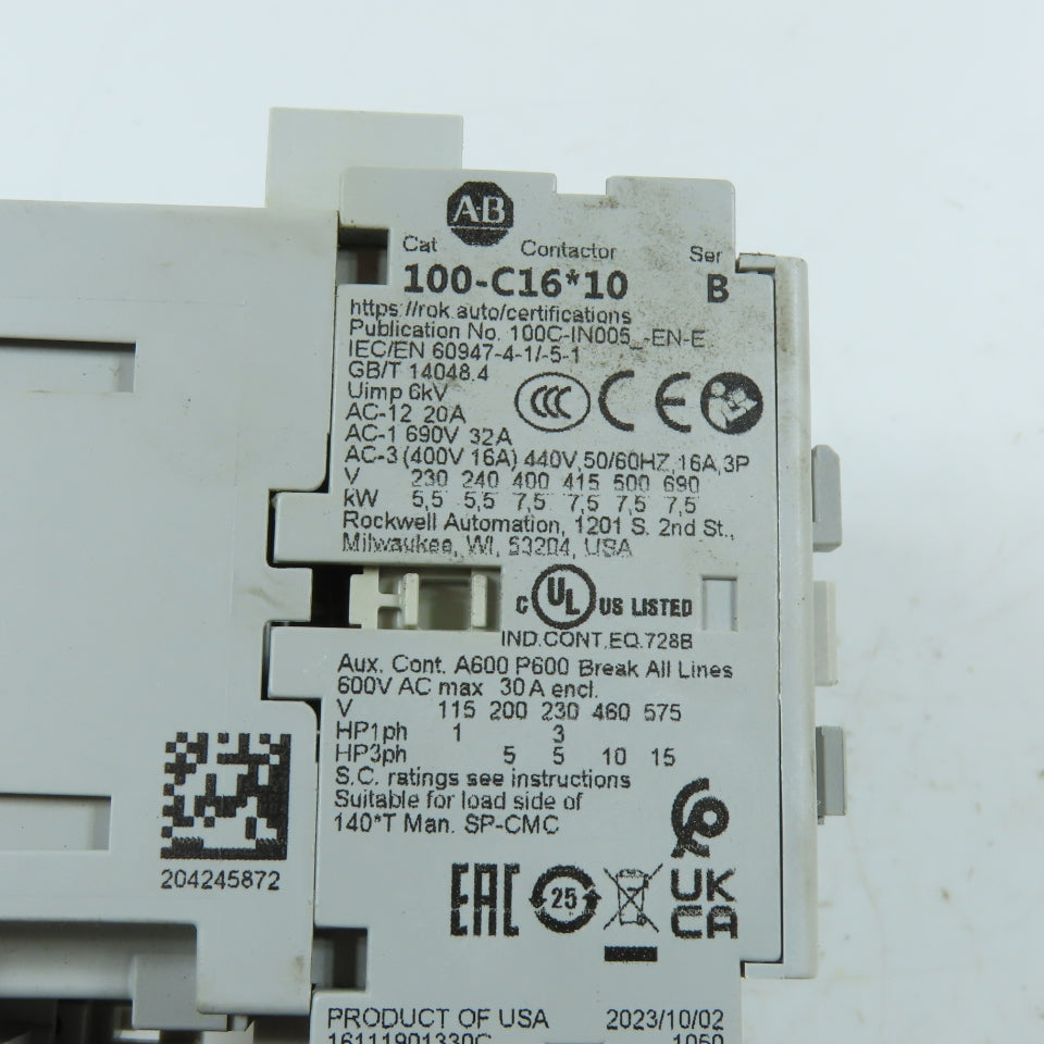 Allen Bradley 193-EEEB 100-C16*10 3-Pole Contactor Overload Relay 5.4-27A 110V