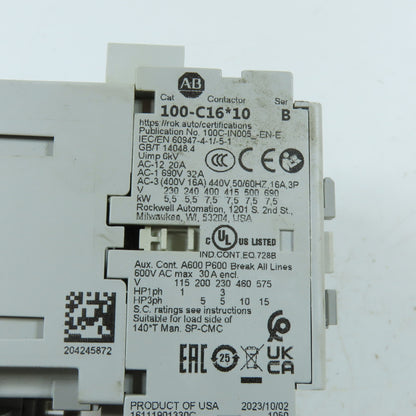 Allen Bradley 193-EEEB 100-C16*10 3-Pole Contactor Overload Relay 5.4-27A 110V