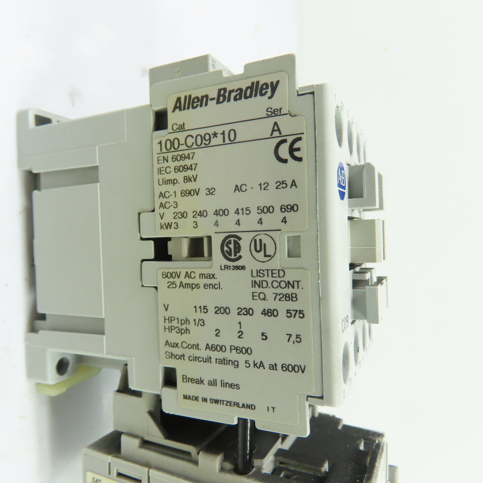Allen-Bradley 100-C09*10 9A 600V Contactor 120V Coil w/ 193-EA2EB Relay 1.6-5A