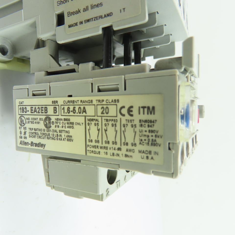 Allen-Bradley 100-C09*10 9A 600V Contactor 120V Coil w/ 193-EA2EB Relay 1.6-5A