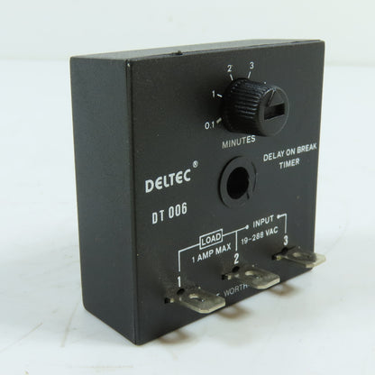 Deltec DT006 Delay On Break Timer 0.1-5 Min Adjustable 19-288VAC 1A Max