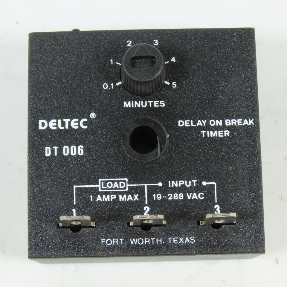 Deltec DT006 Delay On Break Timer 0.1-5 Min Adjustable 19-288VAC 1A Max