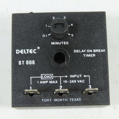 Deltec DT006 Delay On Break Timer 0.1-5 Min Adjustable 19-288VAC 1A Max