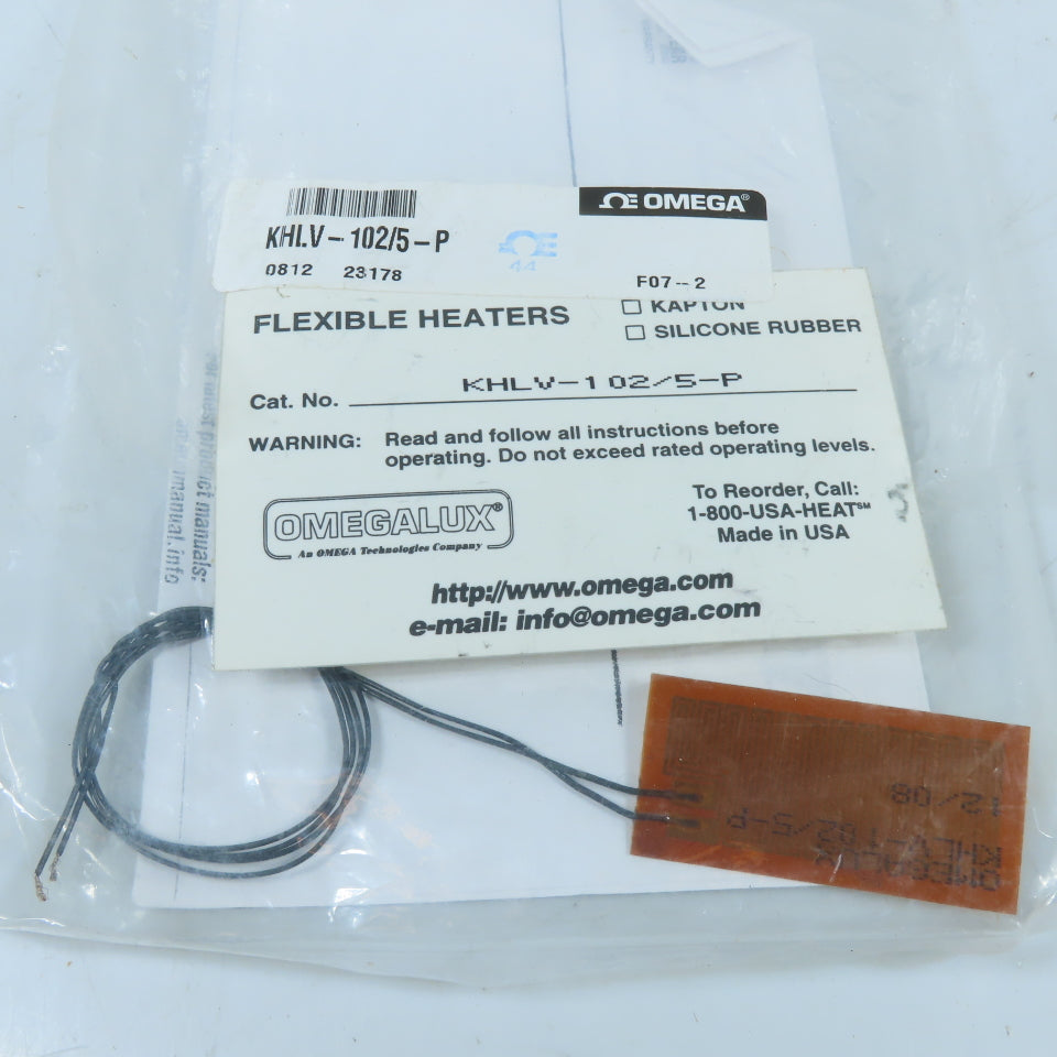 Omega KHLV-102/5-P Flexible Kapton Insulated Heater 28VAC 5W/in²