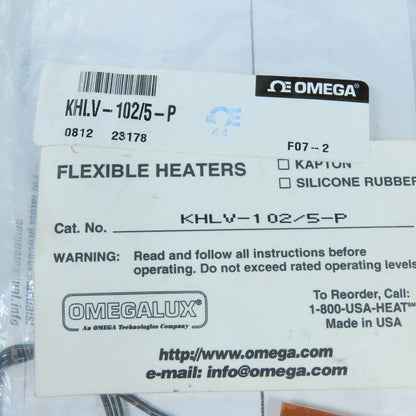 Omega KHLV-102/5-P Flexible Kapton Insulated Heater 28VAC 5W/in²