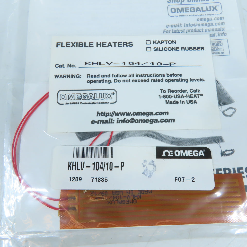 Omega KHLV-104/10-P Flexible Polyimide Kapton Heater 28VAC 10W/in² w/ PSA