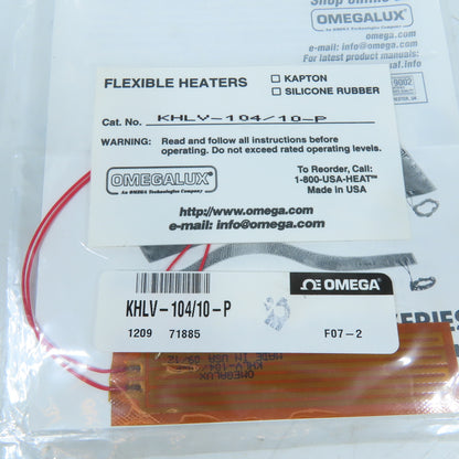 Omega KHLV-104/10-P Flexible Polyimide Kapton Heater 28VAC 10W/in² w/ PSA