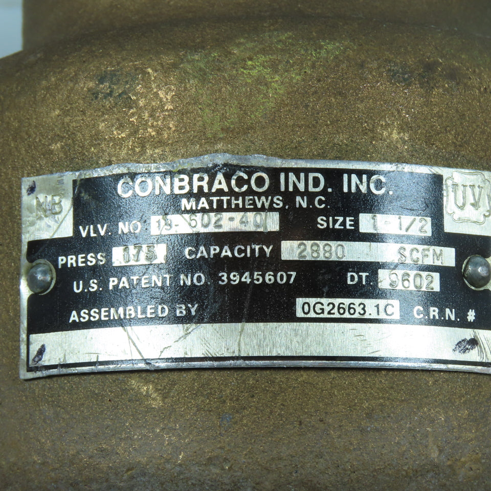 Conbraco 19-602-40 175PSI 1-1/2" Bronze Safety Relief Valve 2880 SCFM