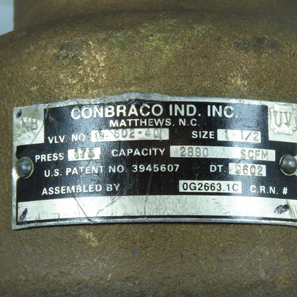 Conbraco 19-602-40 175PSI 1-1/2" Bronze Safety Relief Valve 2880 SCFM