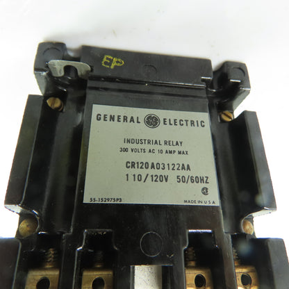 General Electric CR120A03122AA 3-Pole Industrial Control Relay 110/120V Coil