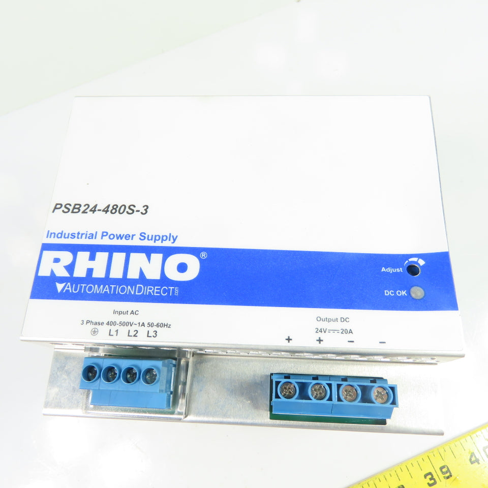 AutomationDirect Rhino PSB24-480S-3 480W Power Supply 24VDC 20A Out 400-500V In