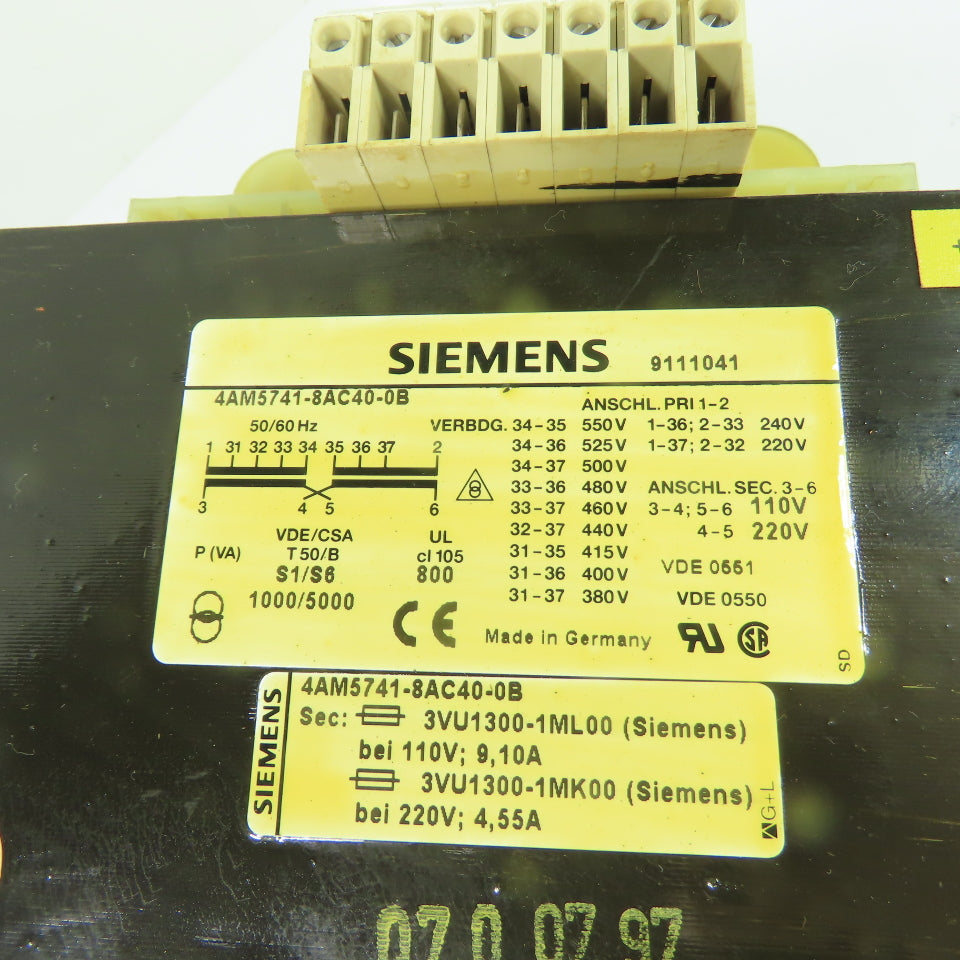 Siemens 4AM5741-8AC40-0B Control Transformer 220-550V Pri 110/220V Sec
