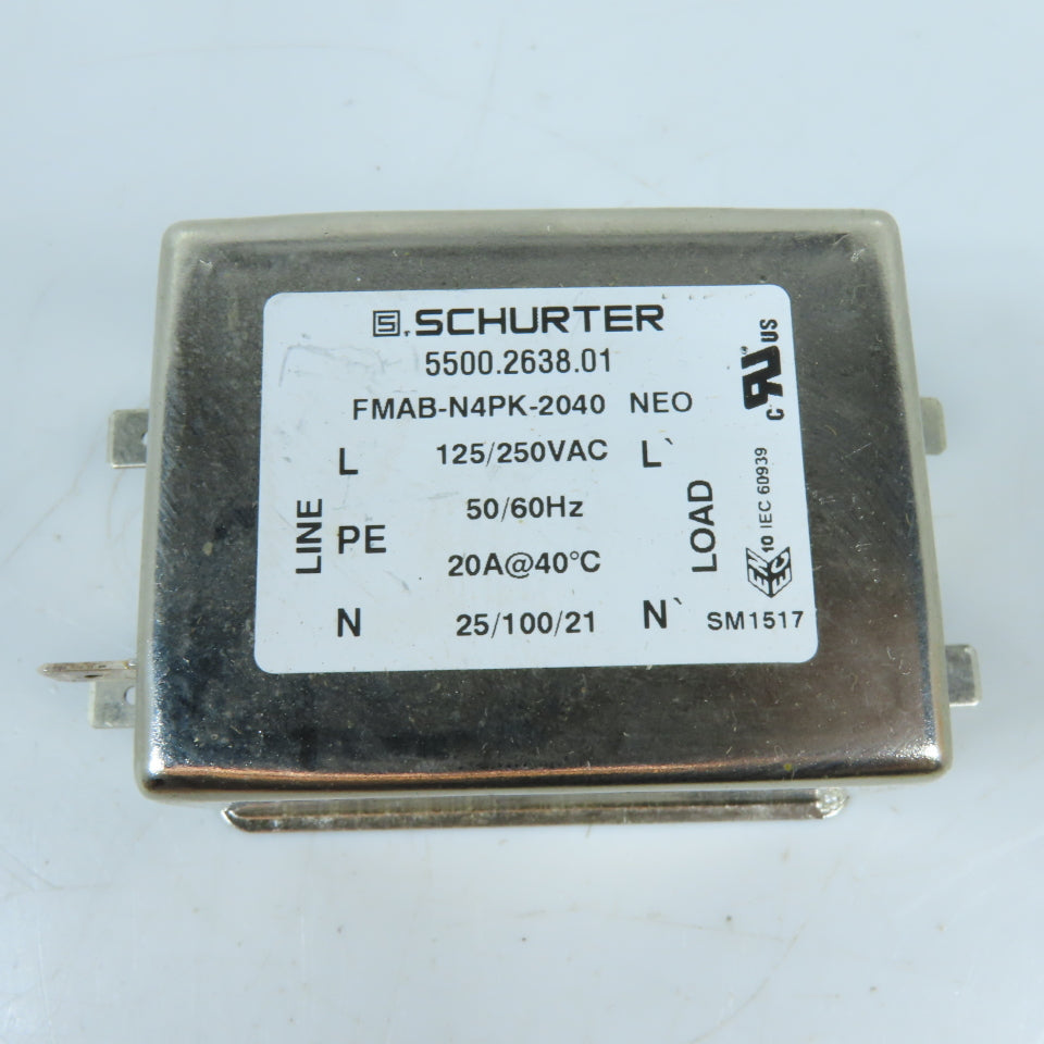 Schurter 5500.2638.01 20A Single-Phase EMI Line Filter 125/250VAC