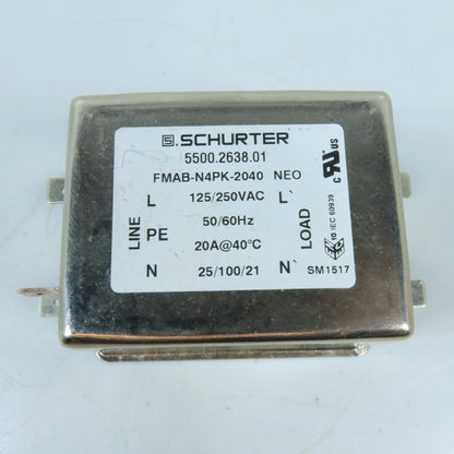 Schurter 5500.2638.01 20A Single-Phase EMI Line Filter 125/250VAC