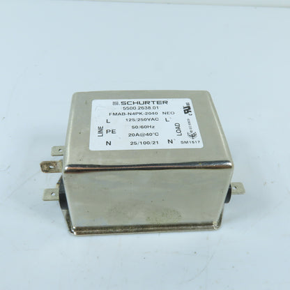 Schurter 5500.2638.01 20A Single-Phase EMI Line Filter 125/250VAC