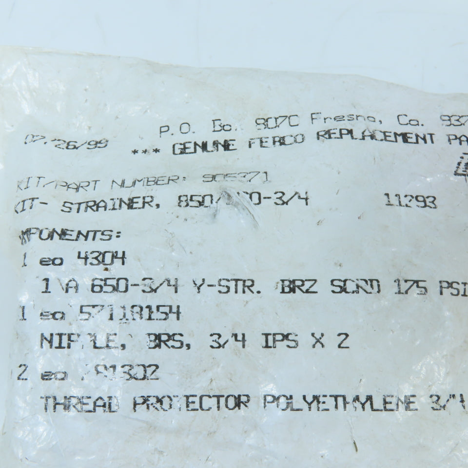 Ferco 905371 3/4" Bronze Y-Strainer & Nipple 175PSI 40 Mesh