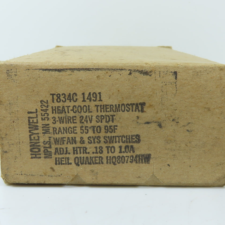 Honeywell T834C1491 24V SPDT 3-Wire Heat-Cool Wall Thermostat 55-95°F