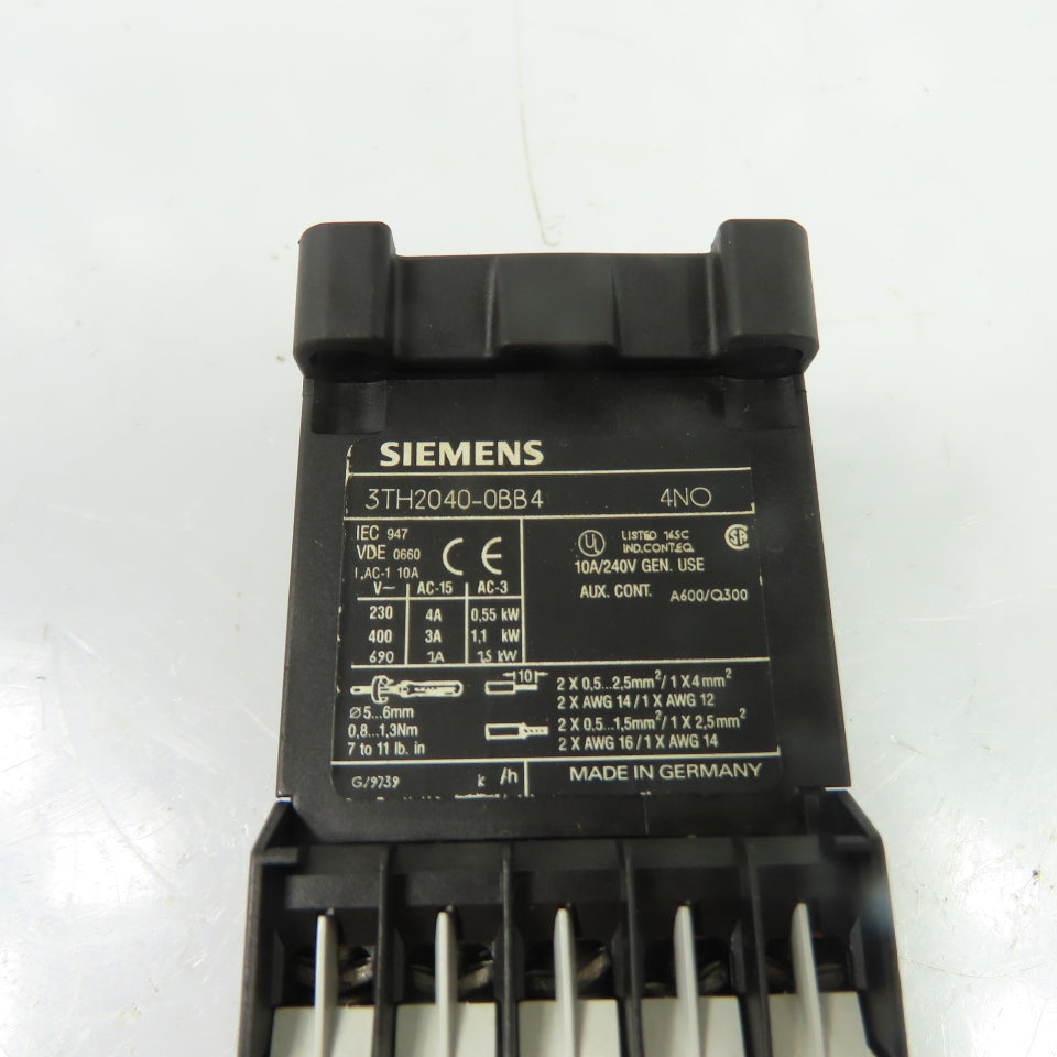 Siemens 3TH2040-0BB4 4NO Control Relay 24VDC w/ Suppressor