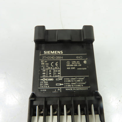 Siemens 3TH2040-0BB4 4NO Control Relay 24VDC w/ Suppressor