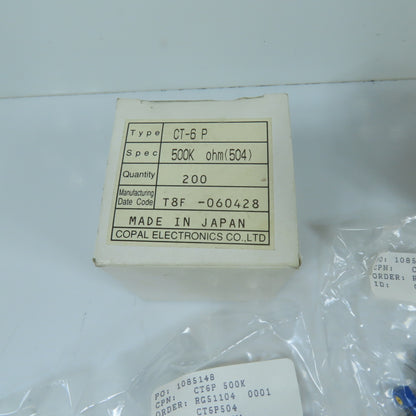 Copal CT6P504 500K Ohm Cermet Trimmer Potentiometer 6 Packs of 50