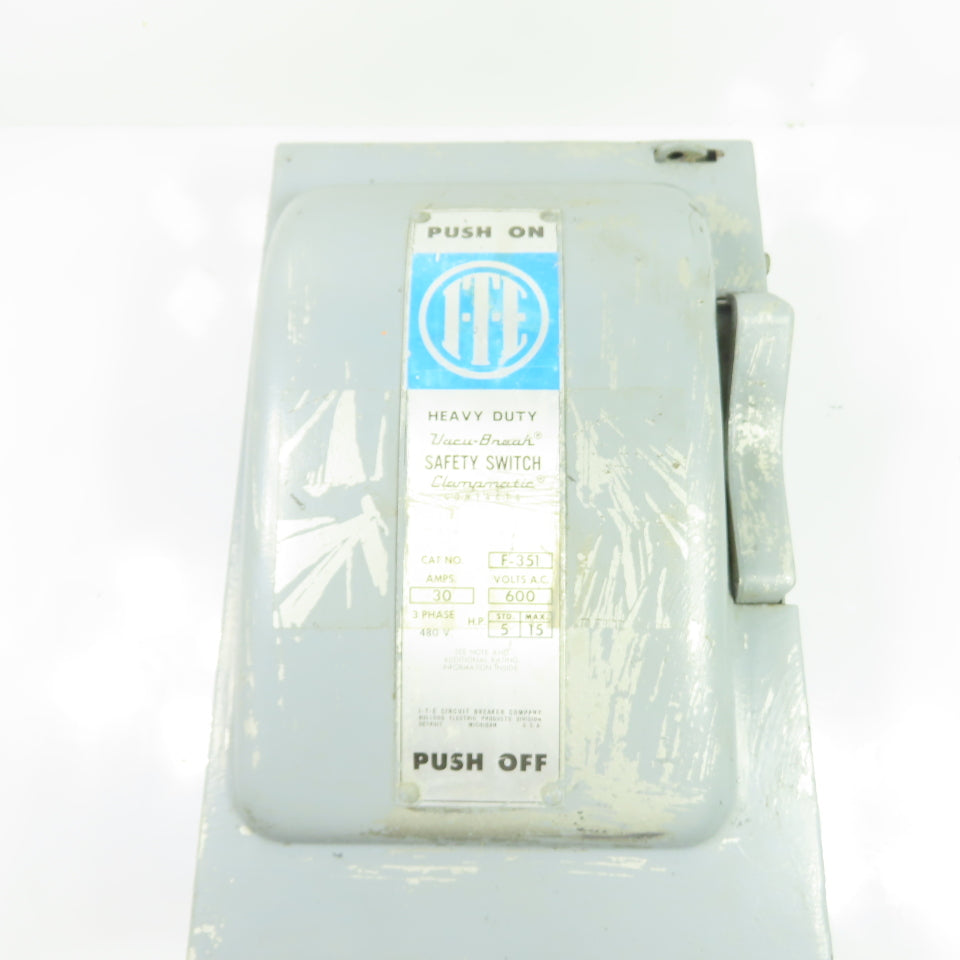 ITE F-351 30A Vacu-Break Fusible Safety Disconnect Switch 600VAC 3-Pole