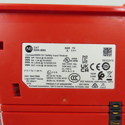 Allen-Bradley 5069-IB8S Compact5000 Safety Input Module 24VDC Ser A FW 2.011