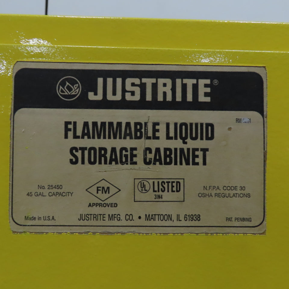 Justrite 25450 45 Gallon Flammable Liquid Storage Cabinet 43"x18"x65" 3-Shelf