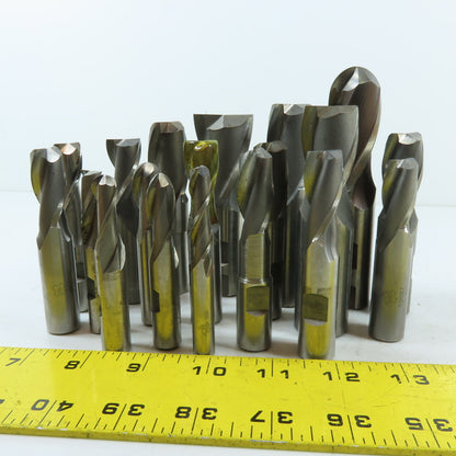 Assorted HSS Straight Shank End Mills 2 & 4 Flute Various Sizes Lot Of 19