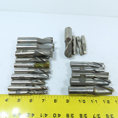 Assorted HSS Straight Shank End Mills 2 & 4 Flute Various Sizes Lot Of 19
