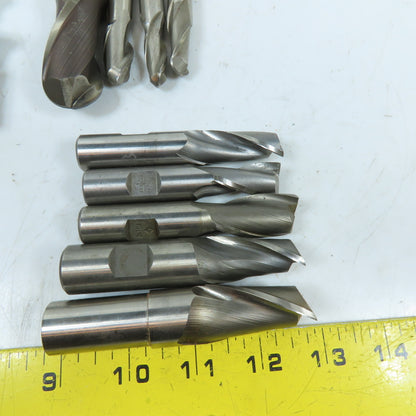 Assorted HSS Straight Shank End Mills 2 & 4 Flute Various Sizes Lot Of 19