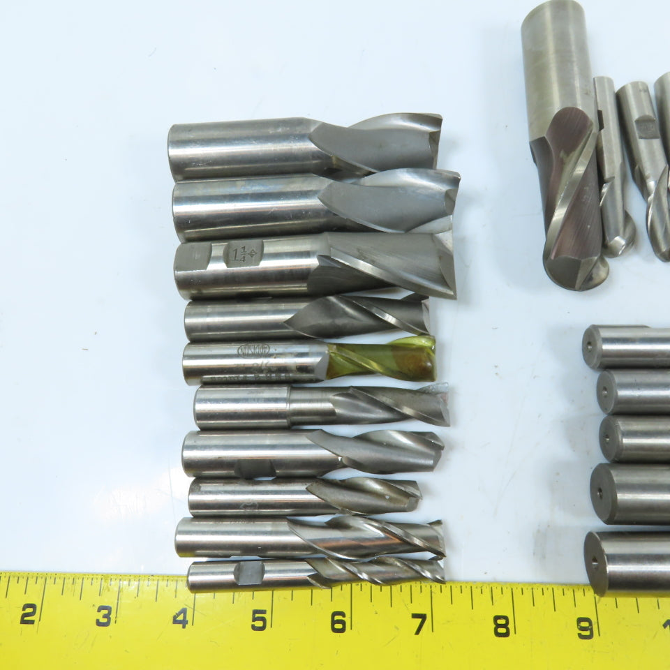 Assorted HSS Straight Shank End Mills 2 & 4 Flute Various Sizes Lot Of 19