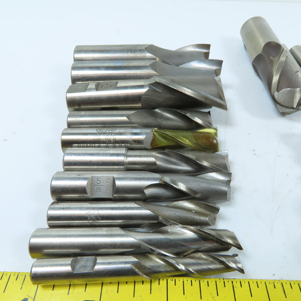 Assorted HSS Straight Shank End Mills 2 & 4 Flute Various Sizes Lot Of 19