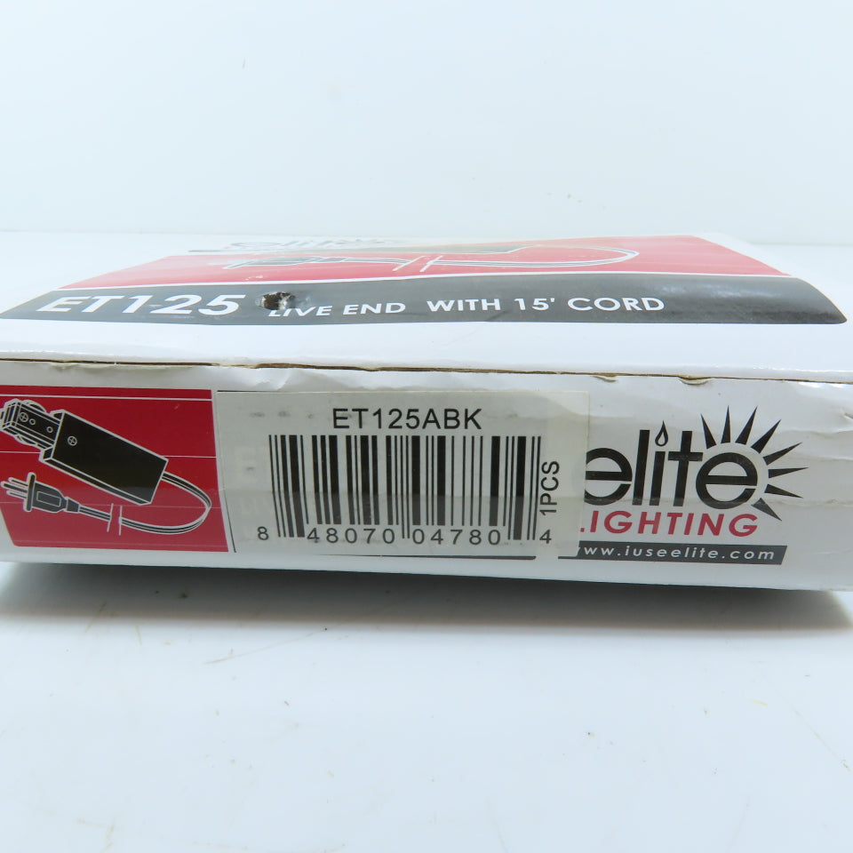 Elite Lighting ET125ABK 1-Circuit Track Lighting Live End Power Feed 15' Black