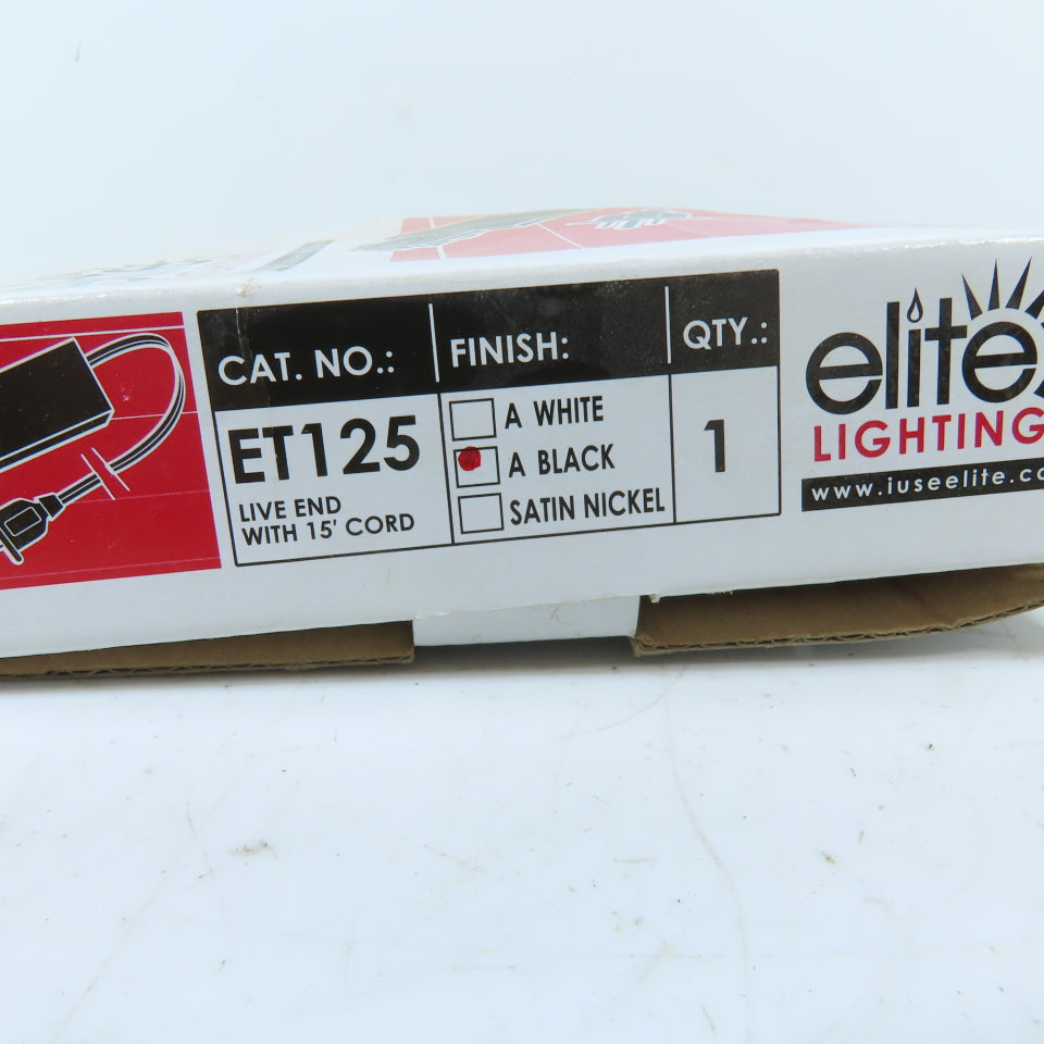 Elite Lighting ET125ABK 1-Circuit Track Lighting Live End Power Feed 15' Black