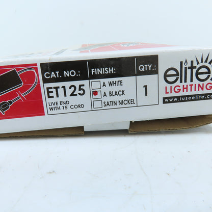 Elite Lighting ET125ABK 1-Circuit Track Lighting Live End Power Feed 15' Black